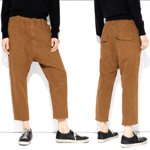 Nili Lotan 4 Slouchy Linen Luna Pant $395 Drop Crotch Cotton Cropped Tawny Brown